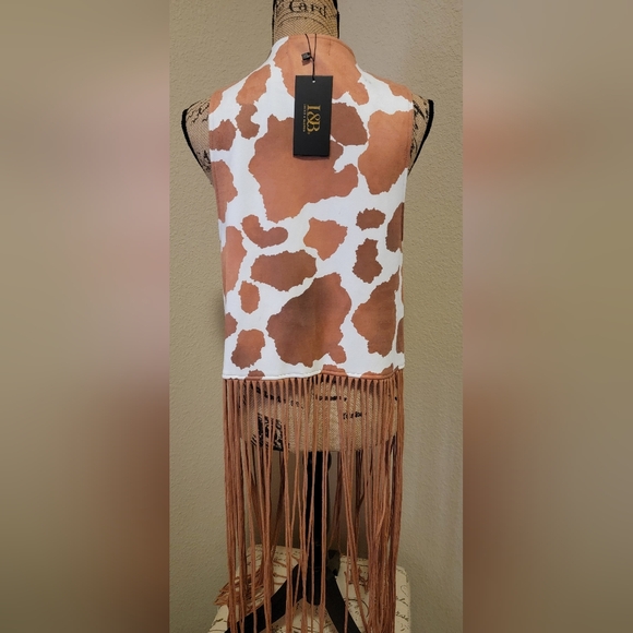 (NWT) Lucky & Blessed Brown and White Fringe Vest - Picture 2 of 3